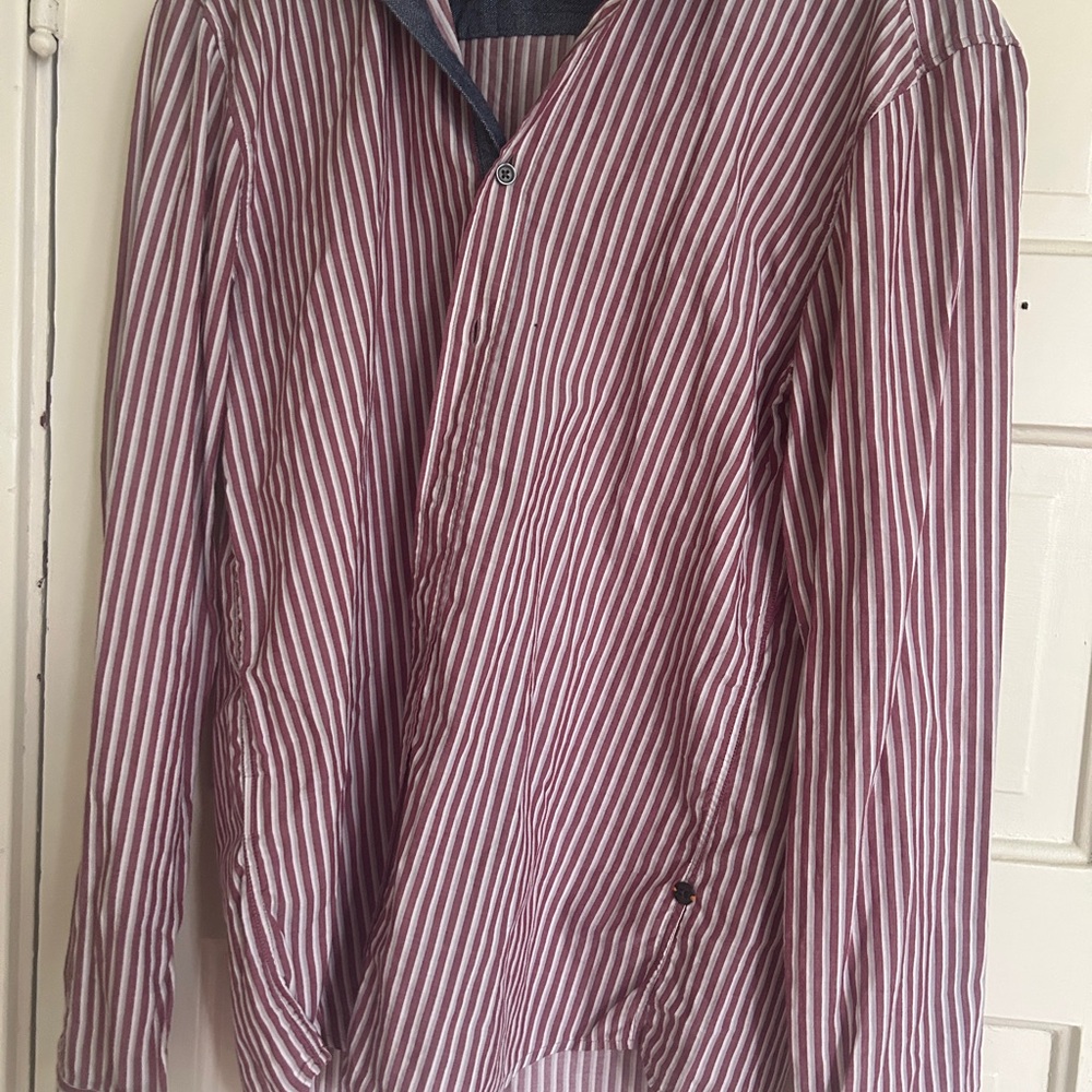 Hugo Boss.  Striped brick and White Shirt with Denim Accents